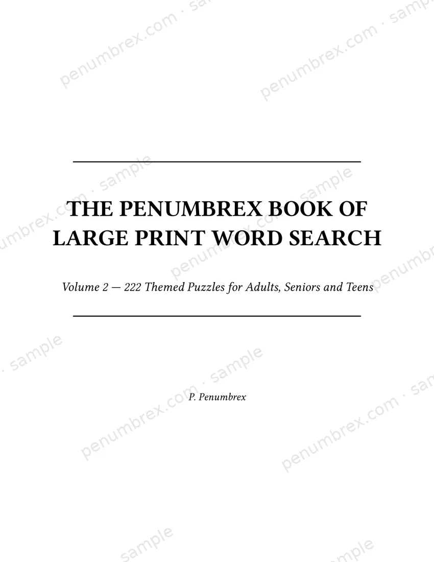 Page 1 of The Penumbrex Book of Large Print Word Search — Volume 2