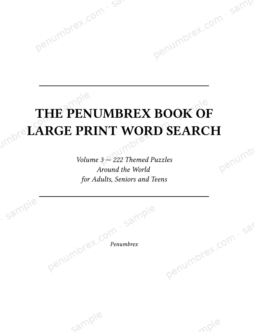 Page 1 of The Penumbrex Book of Large Print Word Search — Volume 3