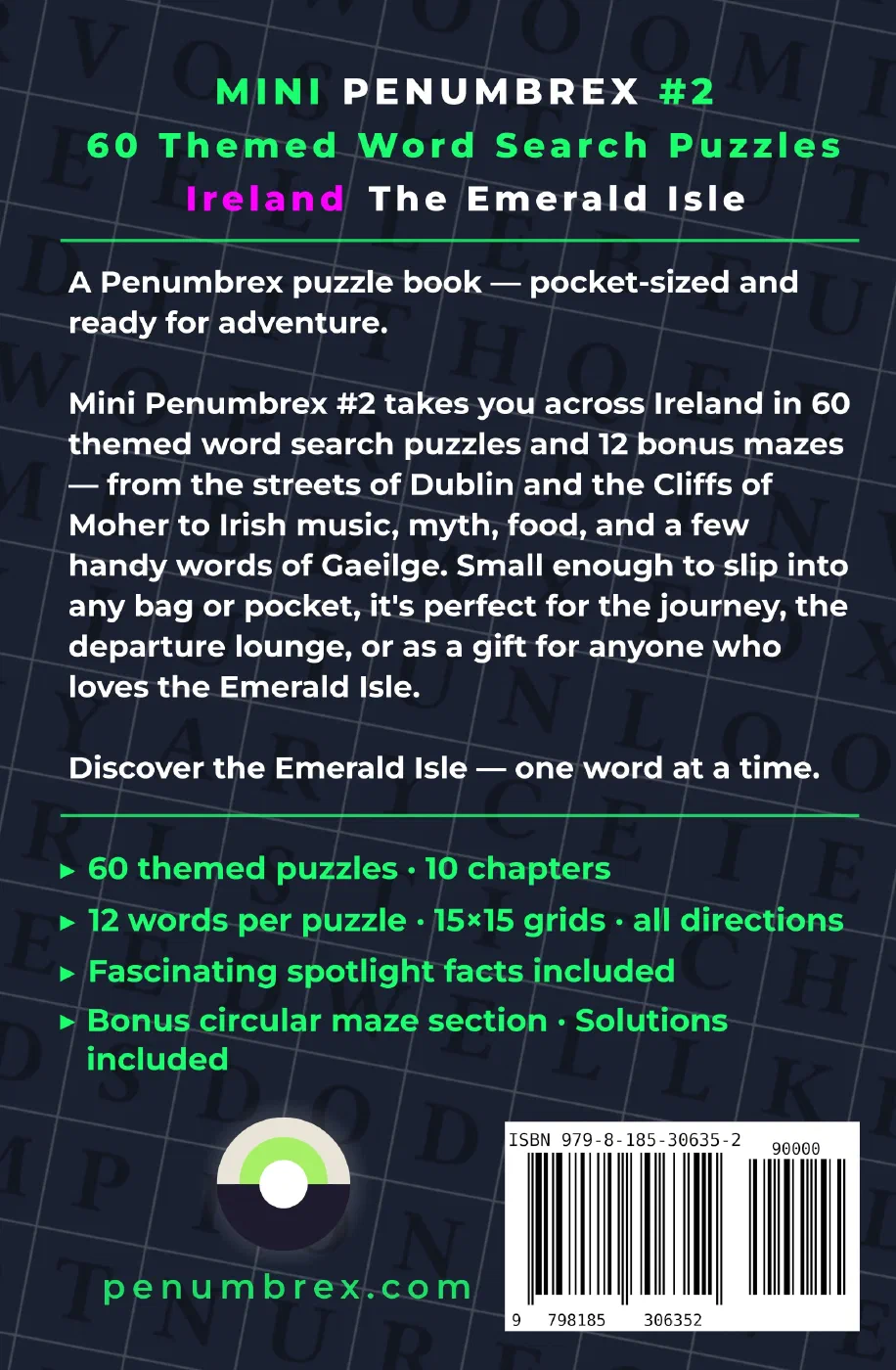 Back cover of Mini Penumbrex #2 — Ireland: The Emerald Isle — Word Search