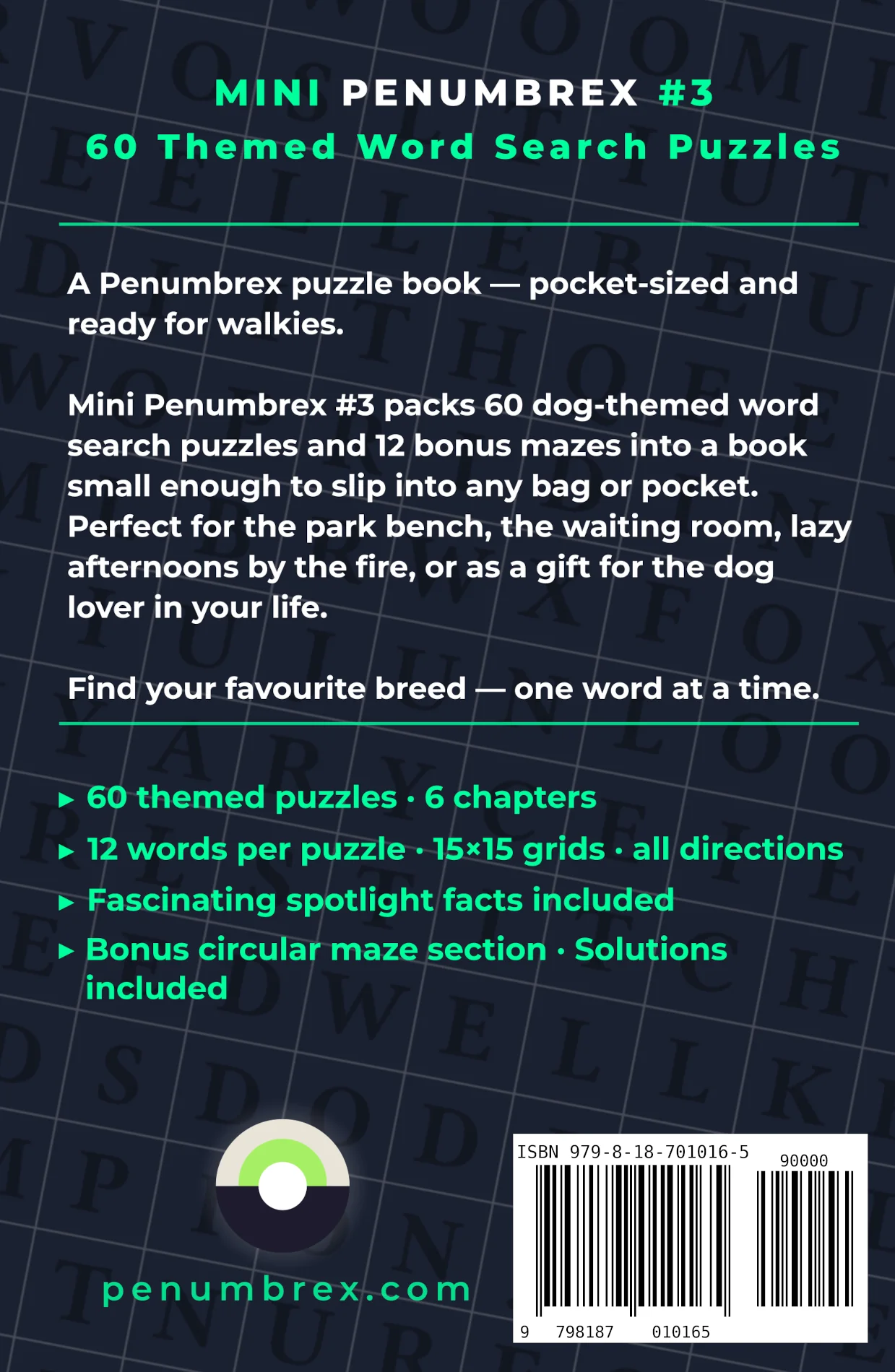 Back cover of Mini Penumbrex #3 — Dogs — Word Search