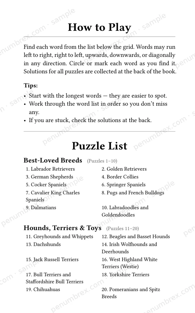 Page 3 of Mini Penumbrex #3 — Dogs — Word Search