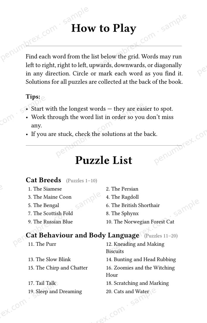 Page 3 of Mini Penumbrex #4 — Cats — Word Search