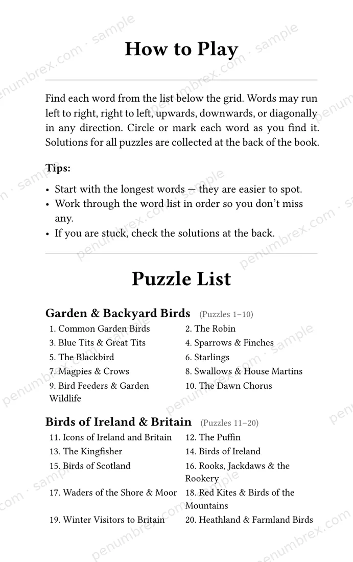 Page 3 of Mini Penumbrex #5 — Birds — Word Search
