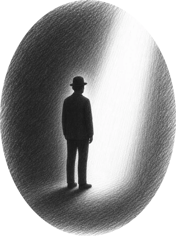 A shadowed figure at the edge of the light